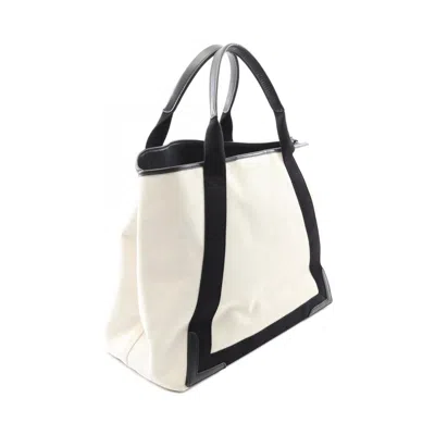 Pre-owned Balenciaga Black White Canvas Leather Tote Bag ()