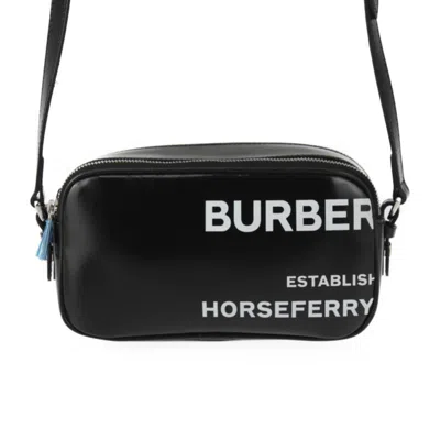 Pre-owned Burberry Black White Coated Canvas Leather Pochette Pouch Shoulder Bag ()