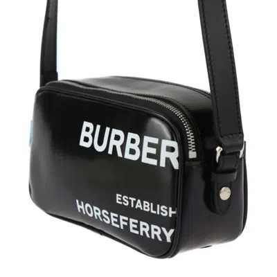Pre-owned Burberry Black White Coated Canvas Leather Pochette Pouch Shoulder Bag ()
