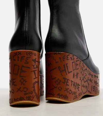 Chloé Graphic Print Ankle Boots With Platform Sole In Black
