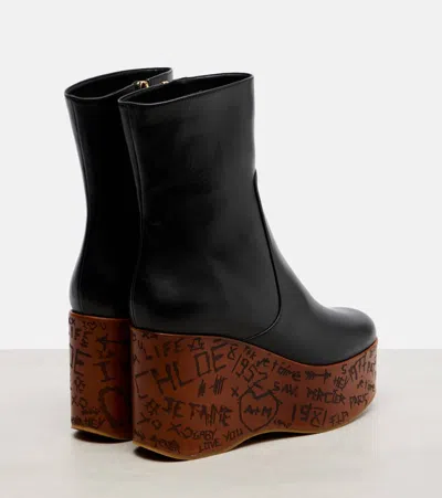 Chloé Graphic Print Ankle Boots With Platform Sole In Black