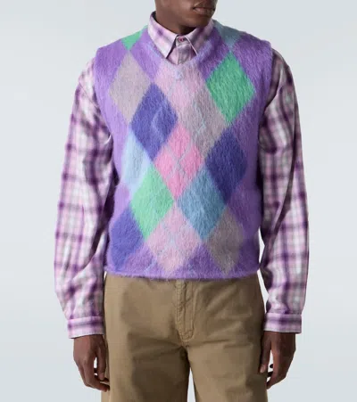 格纹马海毛混纺毛衣背心