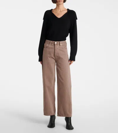 Agolde Wide Leg Denim Trousers With Front And Back Pockets In Brown