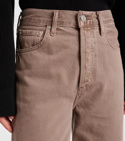 Agolde Wide Leg Denim Trousers With Front And Back Pockets In Brown