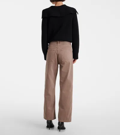 Agolde Wide Leg Denim Trousers With Front And Back Pockets In Brown