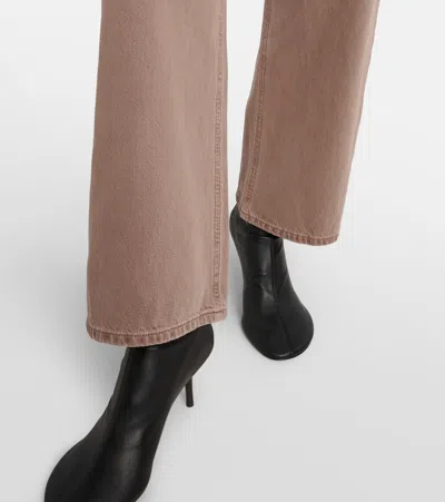 Agolde Wide Leg Denim Trousers With Front And Back Pockets In Brown