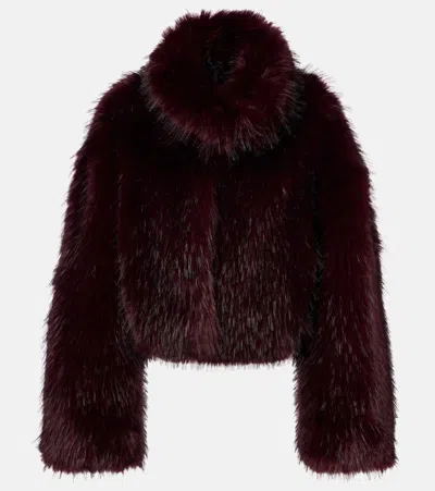 Rotate Birger Christensen Bordeaux Cropped Fur Jacket With Concealed Front Closure In Faux-fur Woman In Burgundy