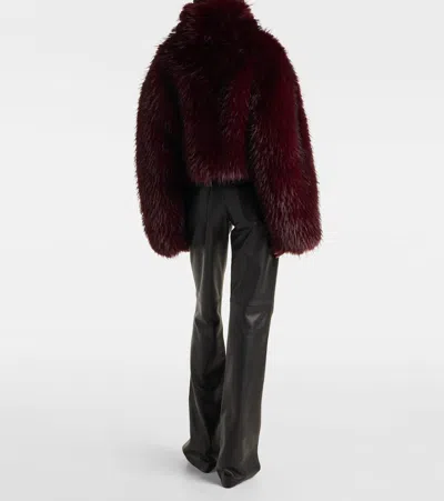 Rotate Birger Christensen Bordeaux Cropped Fur Jacket With Concealed Front Closure In Faux-fur Woman In Burgundy