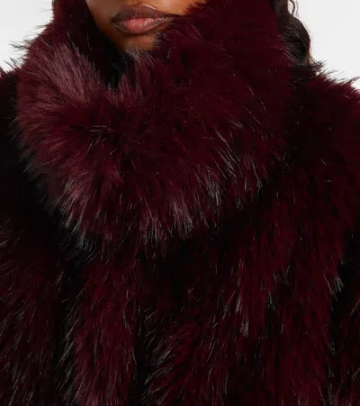 Rotate Birger Christensen Bordeaux Cropped Fur Jacket With Concealed Front Closure In Faux-fur Woman In Burgundy