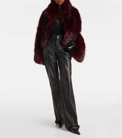 Rotate Birger Christensen Bordeaux Cropped Fur Jacket With Concealed Front Closure In Faux-fur Woman In Burgundy