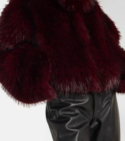 Rotate Birger Christensen Bordeaux Cropped Fur Jacket With Concealed Front Closure In Faux-fur Woman In Burgundy