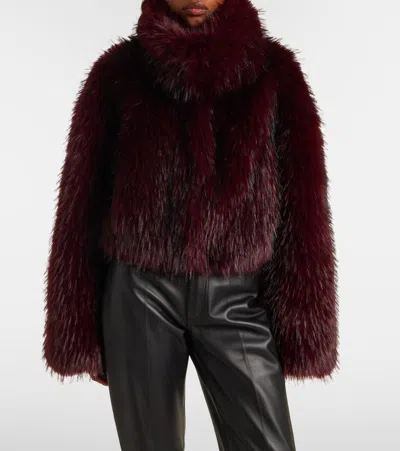 Rotate Birger Christensen Bordeaux Cropped Fur Jacket With Concealed Front Closure In Faux-fur Woman In Burgundy