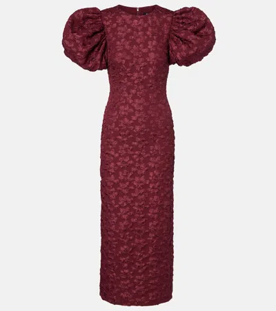 Rotate Birger Christensen Rotate Birgerchristensen Jacquard Midi Puffy Dress In Burgundy