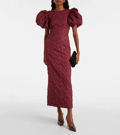 Rotate Birger Christensen Rotate Birgerchristensen Jacquard Midi Puffy Dress In Burgundy