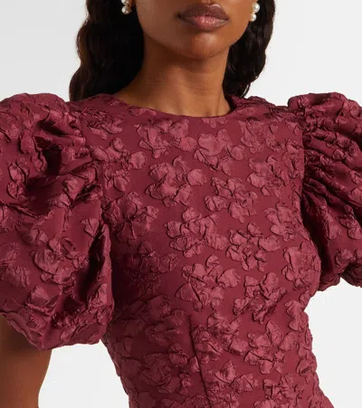 Rotate Birger Christensen Rotate Birgerchristensen Jacquard Midi Puffy Dress In Burgundy