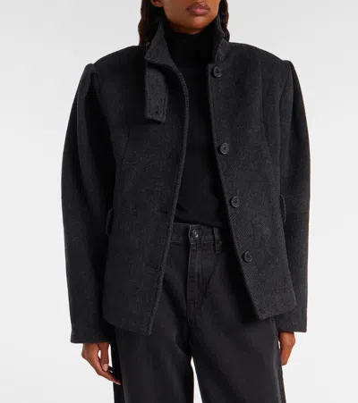 Rotate Birger Christensen Marie Belted Herringbone Wool-blend Jacket In Black