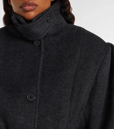 Rotate Birger Christensen Marie Belted Herringbone Wool-blend Jacket In Black