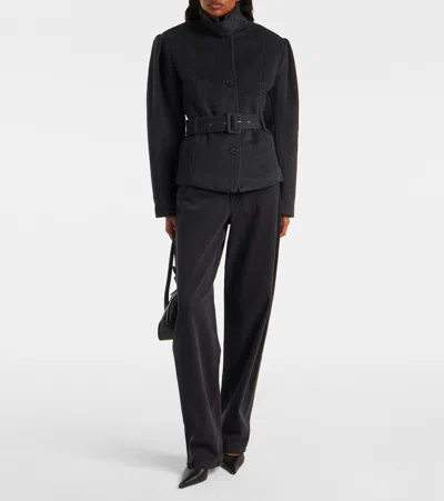 Rotate Birger Christensen Marie Belted Herringbone Wool-blend Jacket In Black