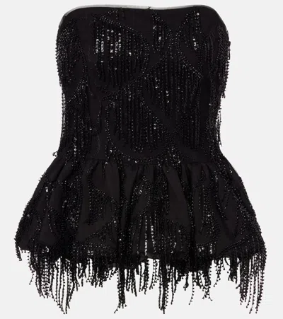 Rotate Birger Christensen Albertina Sequined Strapless Top In Black
