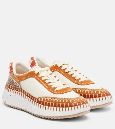 Chloé Nama Mixed Leather Low-top Platform Sneakers In Multi