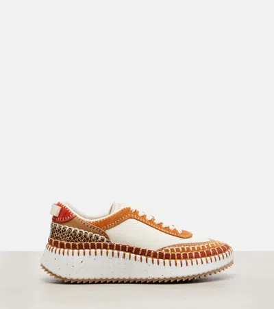 Chloé Nama Mixed Leather Low-top Platform Sneakers In Multi