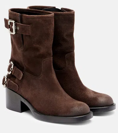 Chloé Stylish Block Heel Suede Ankle Boots In Brown