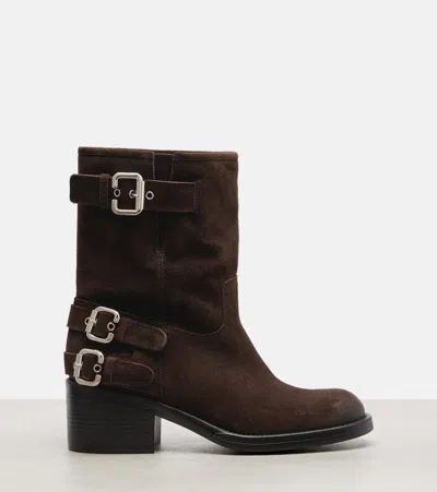 Chloé Stylish Block Heel Suede Ankle Boots In Brown