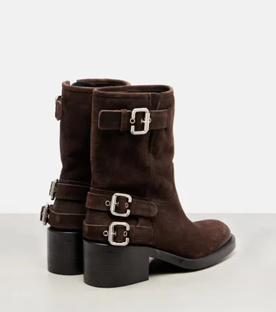 Chloé Stylish Block Heel Suede Ankle Boots In Brown