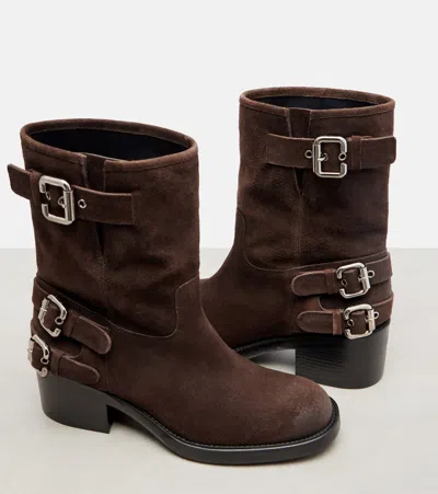 Chloé Stylish Block Heel Suede Ankle Boots In Brown