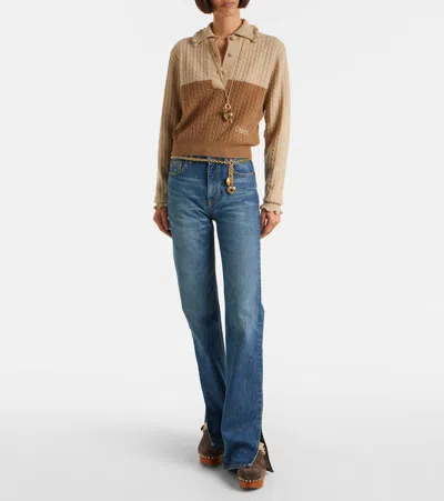 Chloé Jeannette Shearling-trimmed Suede Wedge Clogs In Brown