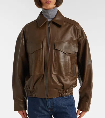 Staud Eugene Leather Bomber Jacket In Brown