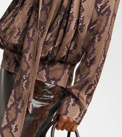 Stella Mccartney Satin Top With Snake Print And Knot In Gold