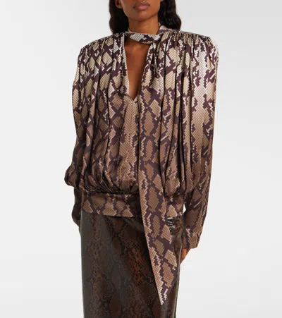 Stella Mccartney Satin Top With Snake Print And Knot In Gold