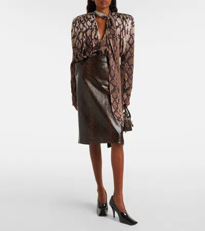 Stella Mccartney Satin Top With Snake Print And Knot In Gold