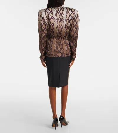 Stella Mccartney Satin Top With Snake Print And Knot In Gold