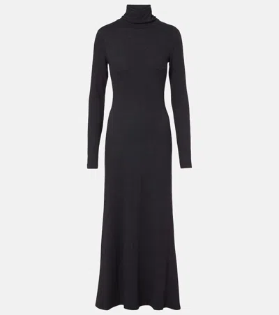 Staud Obsidian Open-back Ribbed-knit Turtleneck Maxi Dress In Black