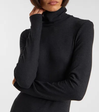 Staud Obsidian Open-back Ribbed-knit Turtleneck Maxi Dress In Black