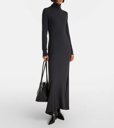 Staud Obsidian Open-back Ribbed-knit Turtleneck Maxi Dress In Black
