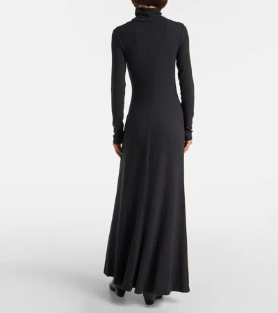 Staud Obsidian Open-back Ribbed-knit Turtleneck Maxi Dress In Black