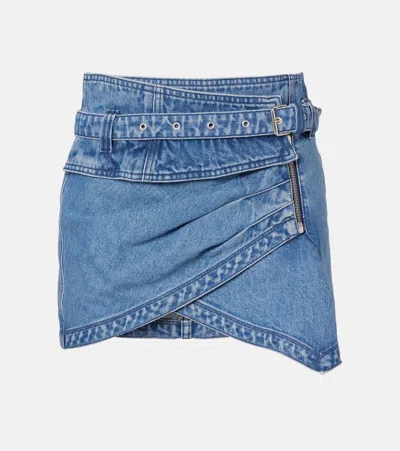 Isabel Marant Siyen Wrap Cotton Denim Miniskirt In Blue