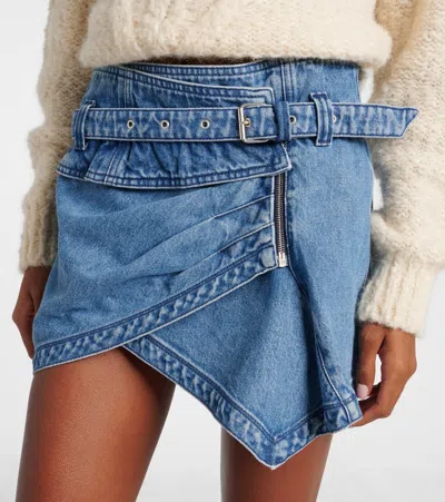 Isabel Marant Siyen Wrap Cotton Denim Miniskirt In Blue