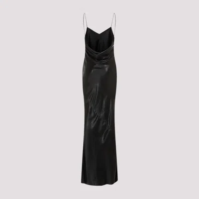 Saint Laurent Long Silk Washed Satin Dress In Black