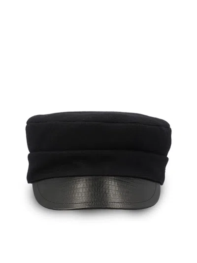 Valentino Garavani Vlogo Signature Wool Cap With Leather Visor In Black