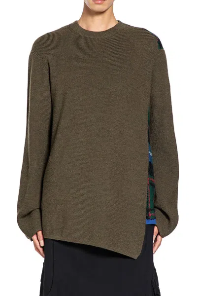 Comme Des Garçons Homme Deux Tartan-panelled Wool Sweater In Green