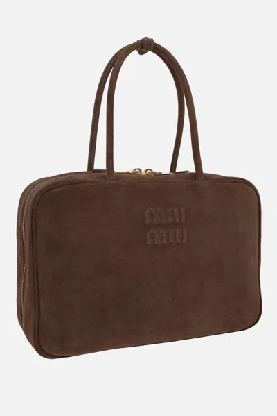Miu Miu Dark Brown Suede Handbag In Brown