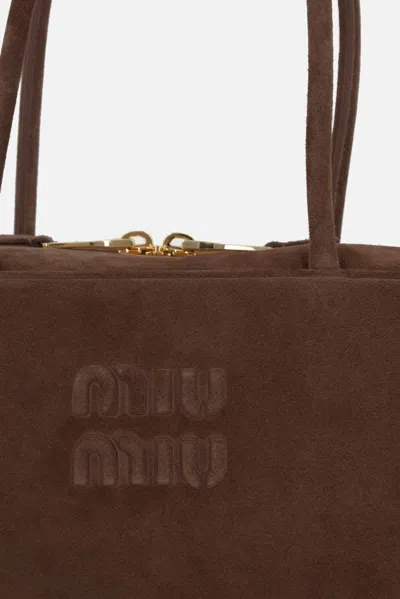 Miu Miu Dark Brown Suede Handbag In Brown