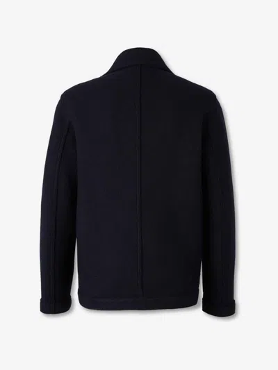 Stone Island Felt Pea Coat Knitwear Blue In Black