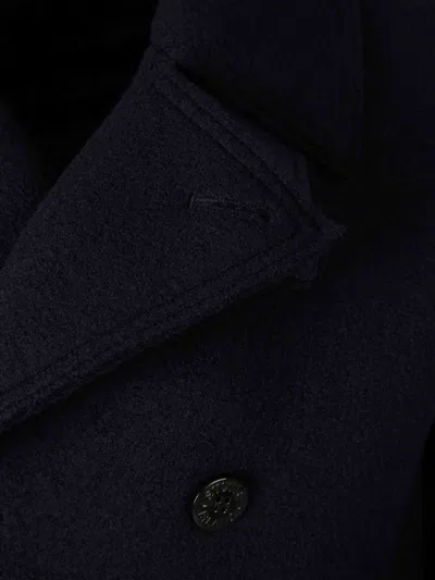 Stone Island Felt Pea Coat Knitwear Blue In Black