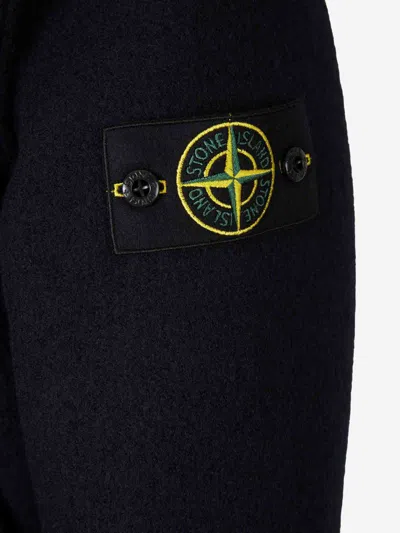 Stone Island Felt Pea Coat Knitwear Blue In Black
