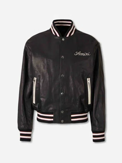 Amiri Leather Jacket With Elasticized Collar And Cuffs In Black